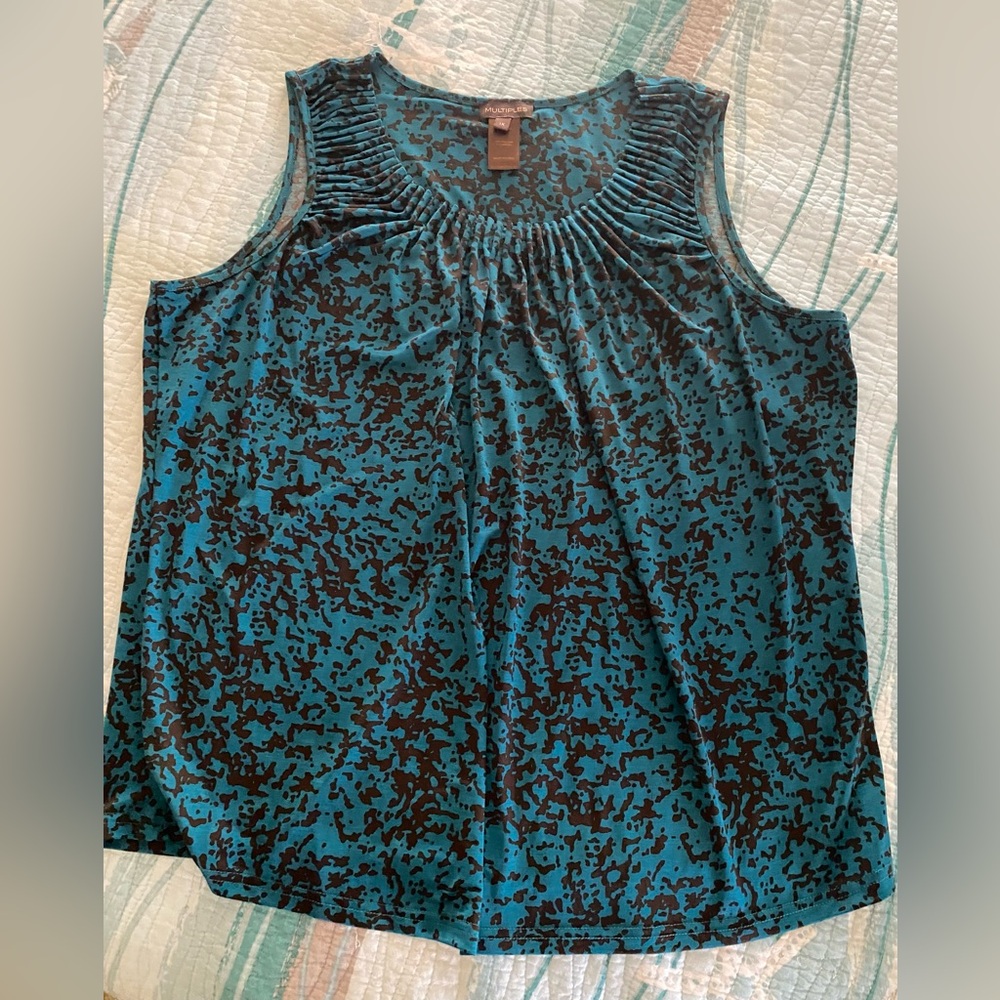 Multiples Teal and Black Patterned Tank Top
